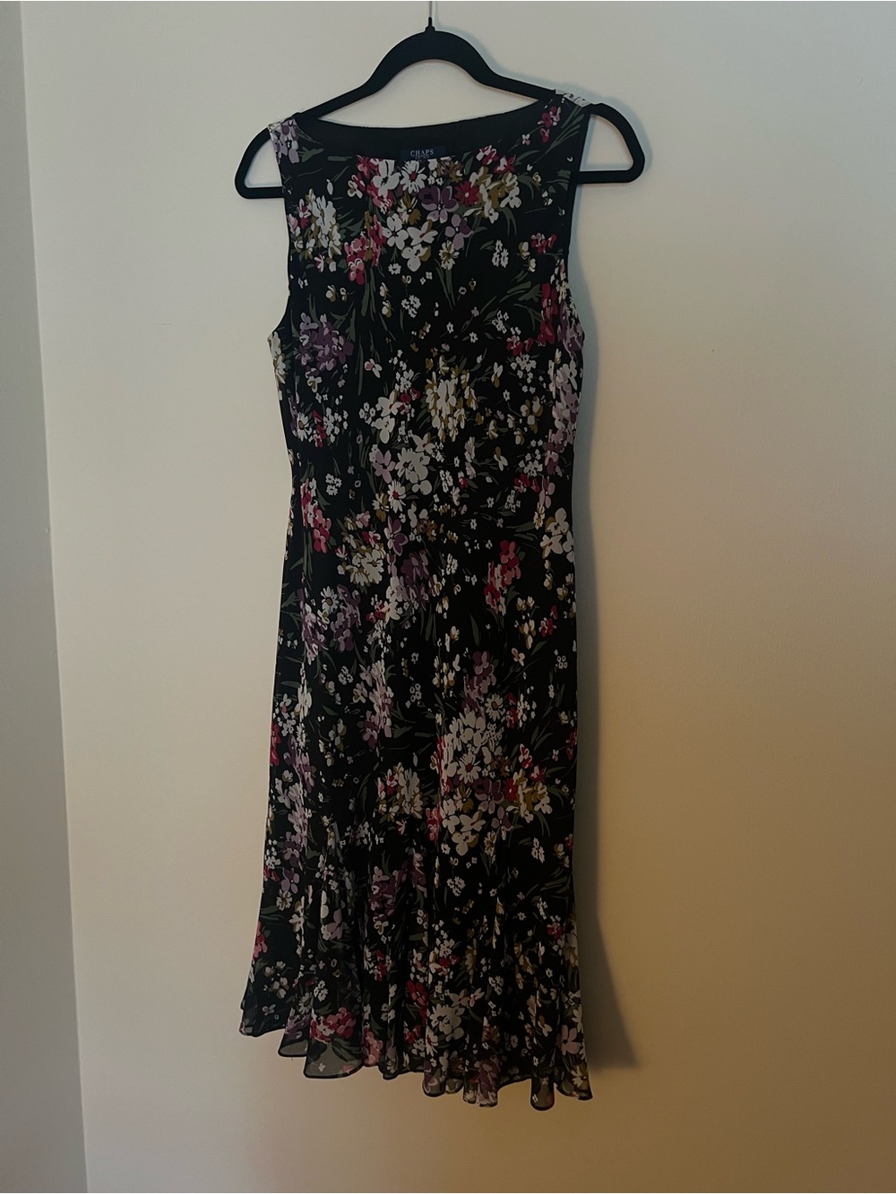 Vintage Y2K Chiffon Black Floral Sleeveless Midi Dress - Picture 2 of 8